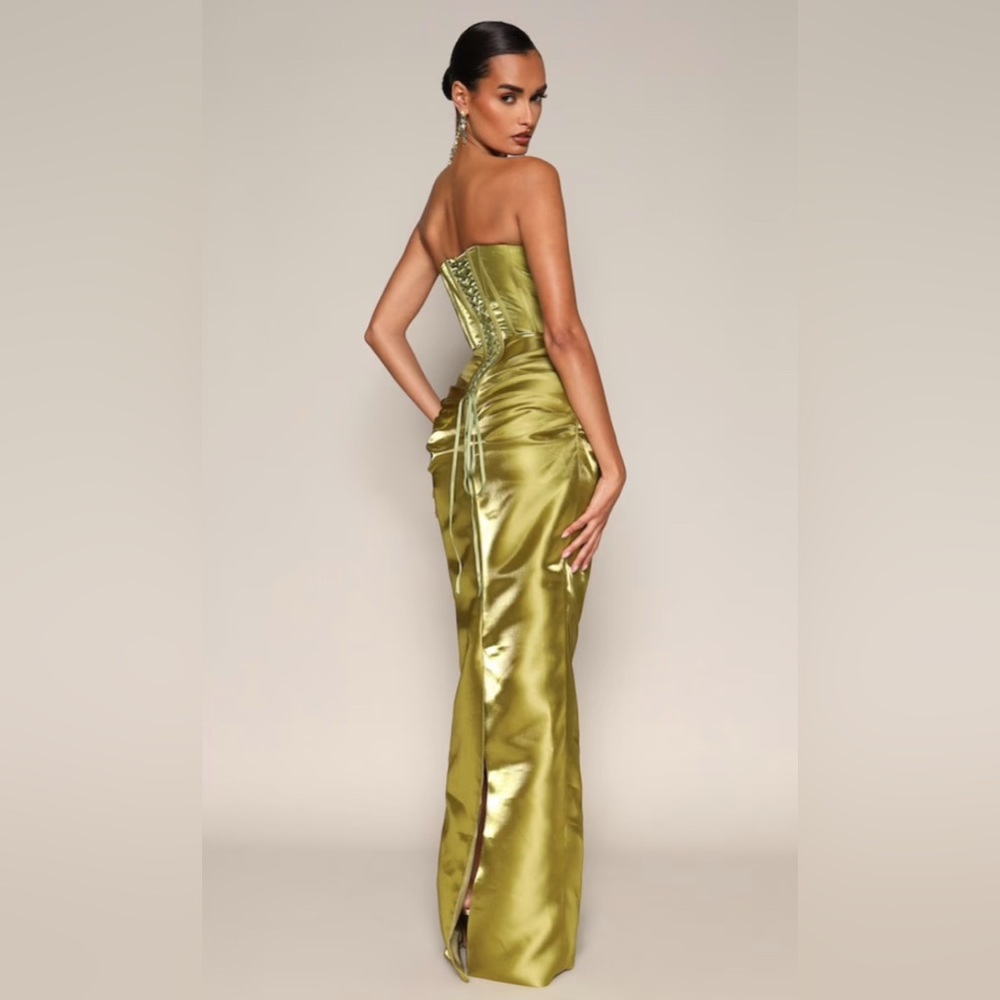 Wolf & Badger Strapless Satin Maxi Dress - Gold - Picture 3 of 4